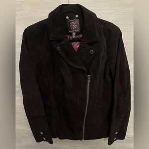 Isaac Mizrahi Live Size 10‎ Black Faux Suede Jacket Hot Pink Lining GC